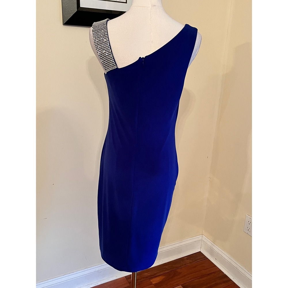 Betsy & Adam Royal Blue Rhinestone Detail Draped Cocktail Dress Size 6 - Picture 8 of 8